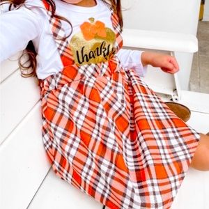 Pat Pat Orange plaid thankful skirt set toddler girl 3T